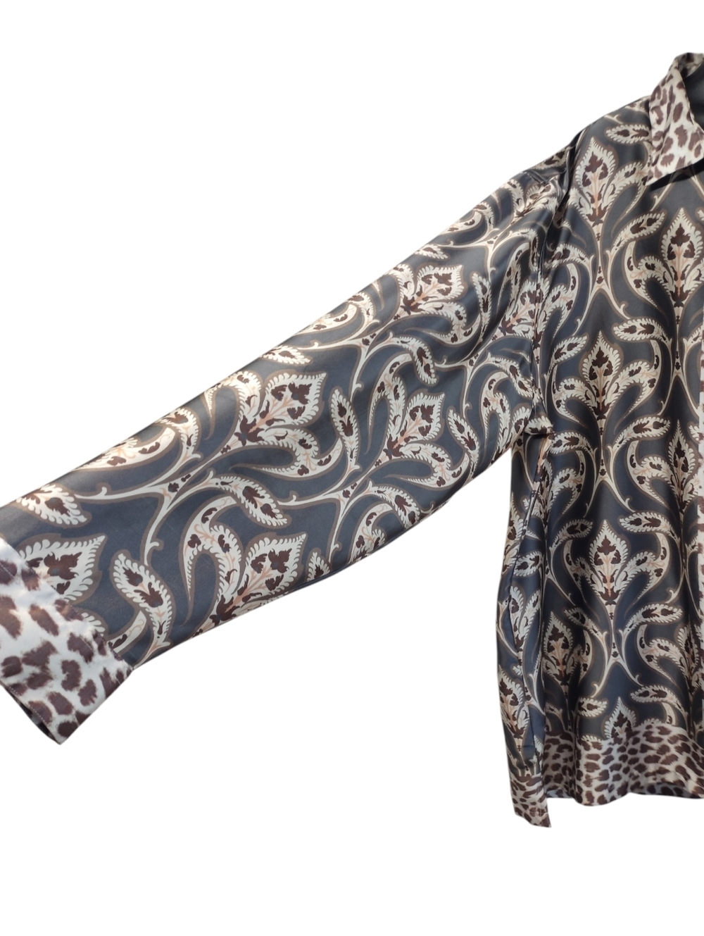 ASOS Design Wns Plus Size 5XL Long Mixed Leopard Paisley Print Button Down Shirt - Picture 4 of 8